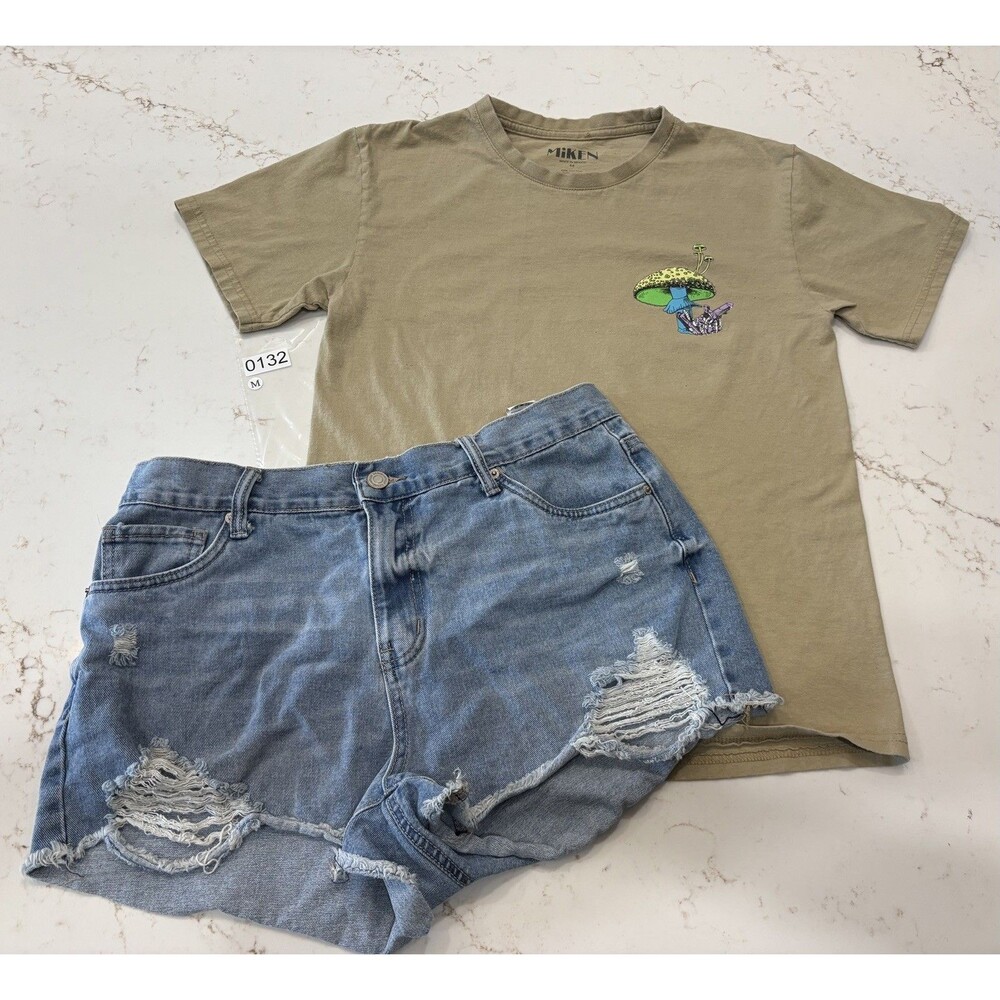 Miken Psychedelic Mushroom T-Shirt Adult Medium Short Sleeve Khaki